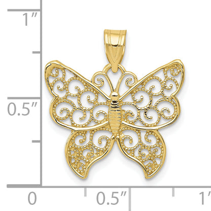 10K Yellow Gold Filigree Butterfly Pendant