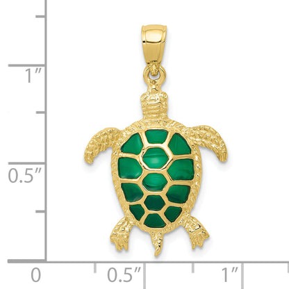 10K Yellow Gold 10K Green Enameled Sea Turtle Pendant