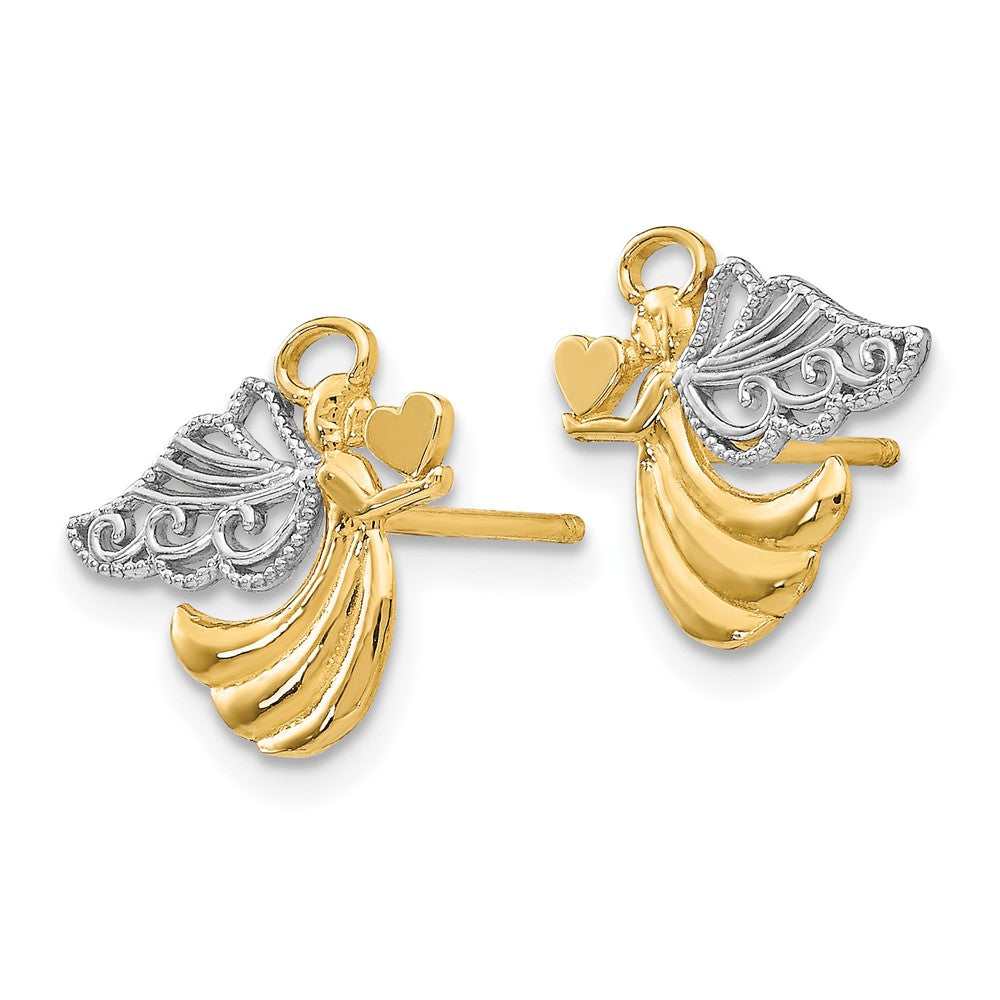 10K Yellow W/Rhodium 10K & Rhodium Angel With Heart Post Earrings
