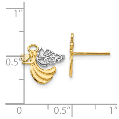 10K Yellow W/Rhodium 10K & Rhodium Angel With Heart Post Earrings