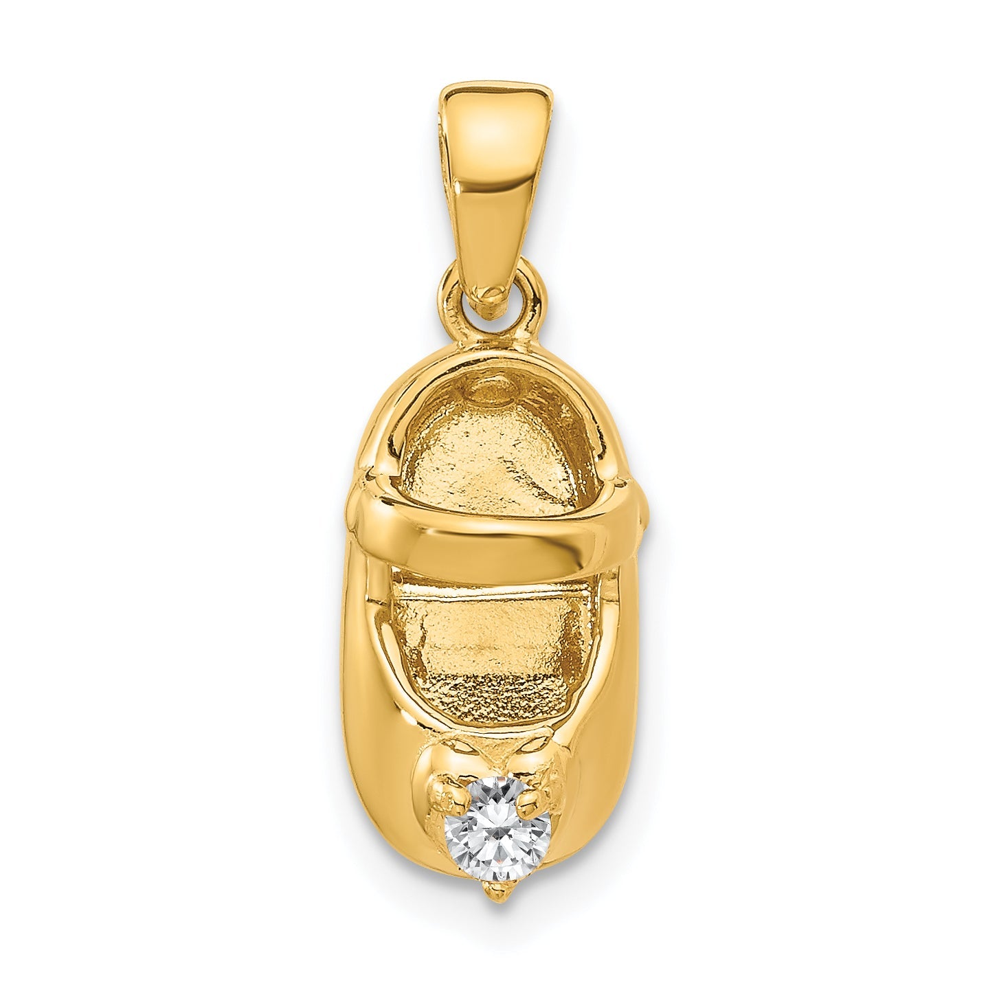 10K Yellow Gold 10K 3-D April/Synthetic Stone Engraveable Baby Shoe Charm