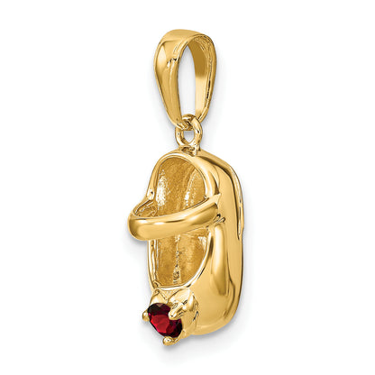 10K Yellow Gold 10K 3-D January Engraveable Red Synthetic Stone Baby Shoe Charm