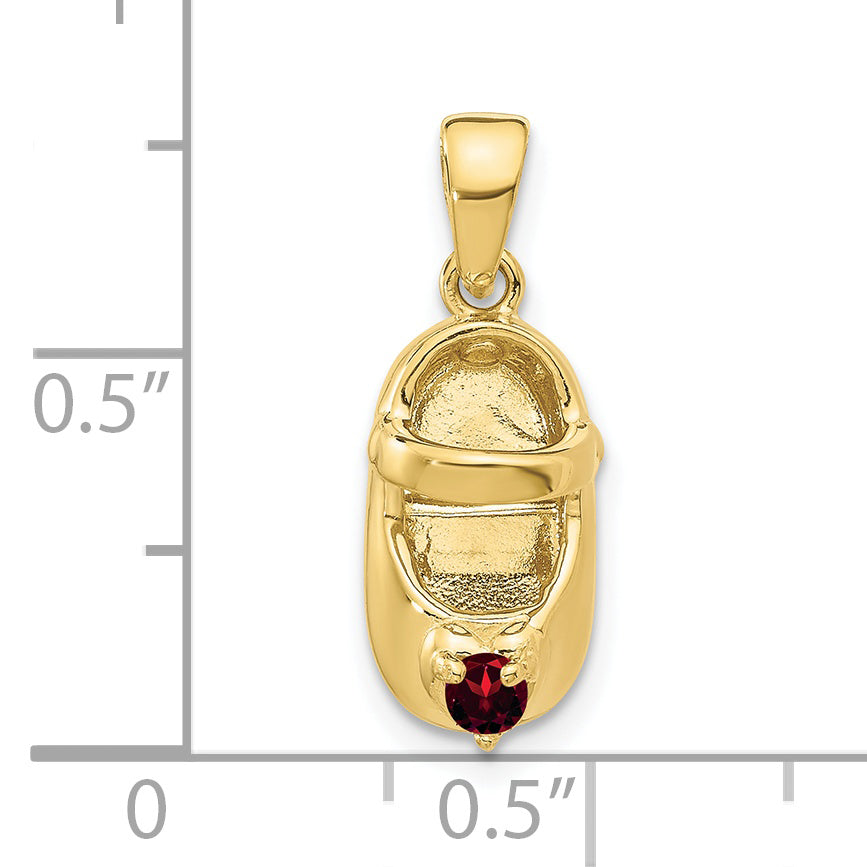 10K Yellow Gold 10K 3-D January Engraveable Red Synthetic Stone Baby Shoe Charm