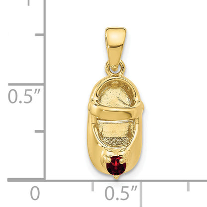 10K Yellow Gold 10K 3-D January Engraveable Red Synthetic Stone Baby Shoe Charm