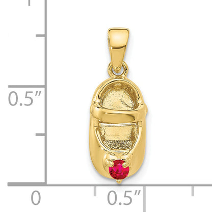10K Yellow Gold 10K 3-D July/Synthetic Stone Engraveable Baby Shoe Charm
