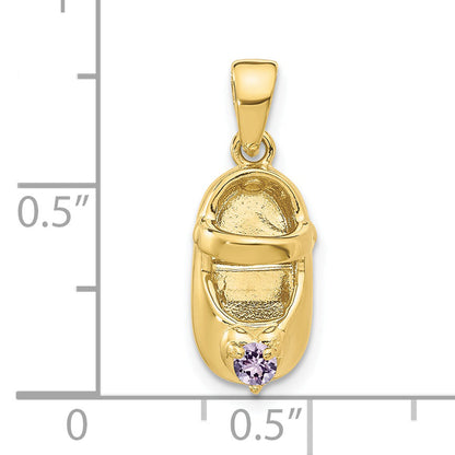 10K Yellow Gold 10K 3-D June Synthetic Stone Engraveable Baby Shoe Charm