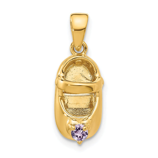 10K Yellow Gold 10K 3-D June Synthetic Stone Engraveable Baby Shoe Charm