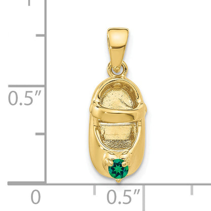 10K Yellow Gold 10K 3-D May/Synthetic Stone Engraveable Baby Shoe Charm
