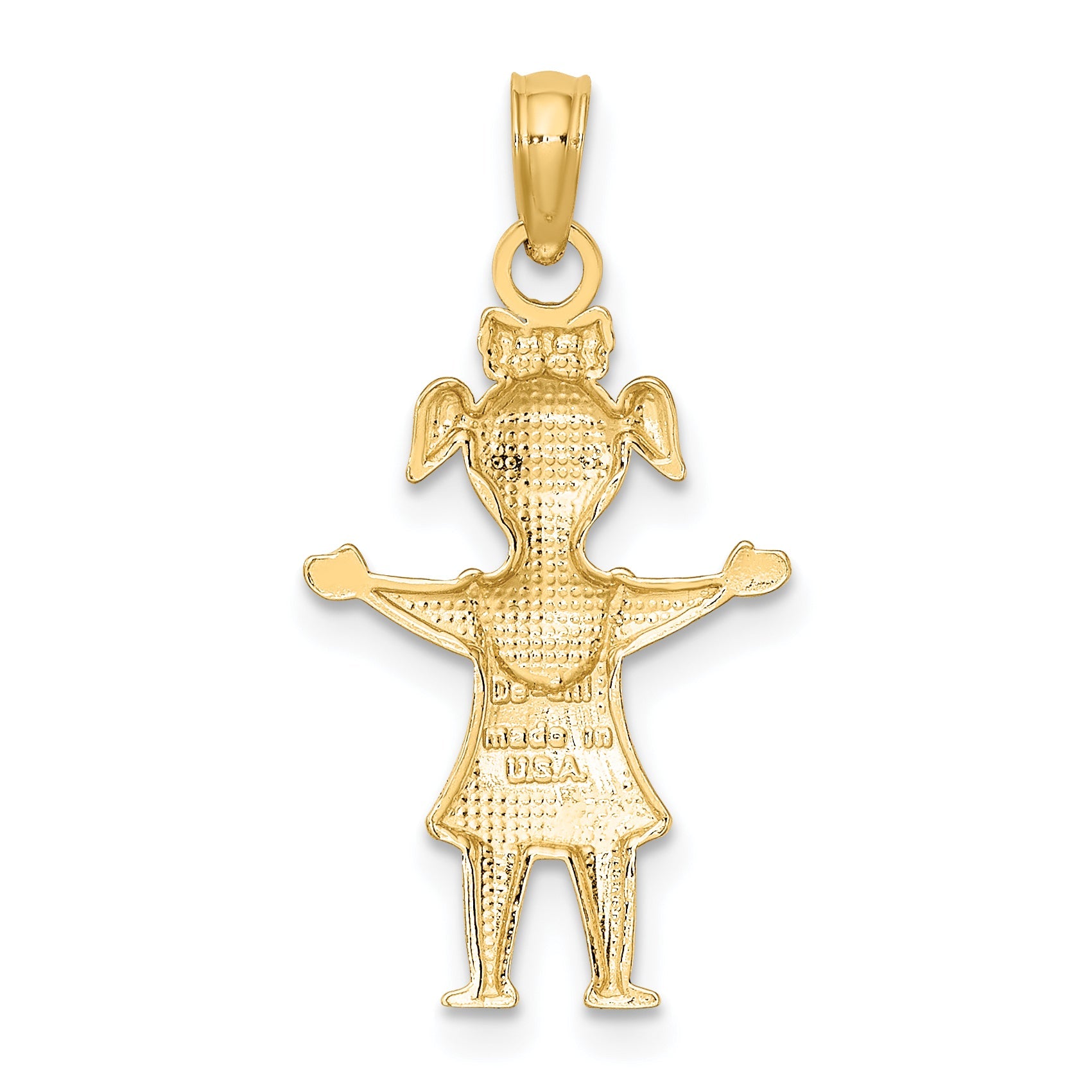 10K Yellow Gold Solid Polished Girl With Pig-Tails Charm