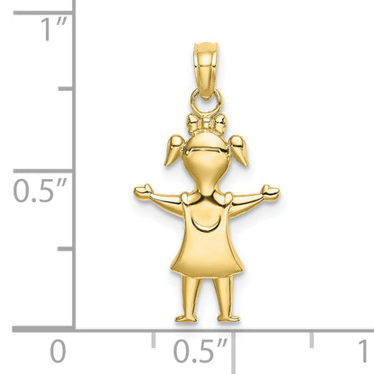 10K Yellow Gold Solid Polished Girl With Pig-Tails Charm