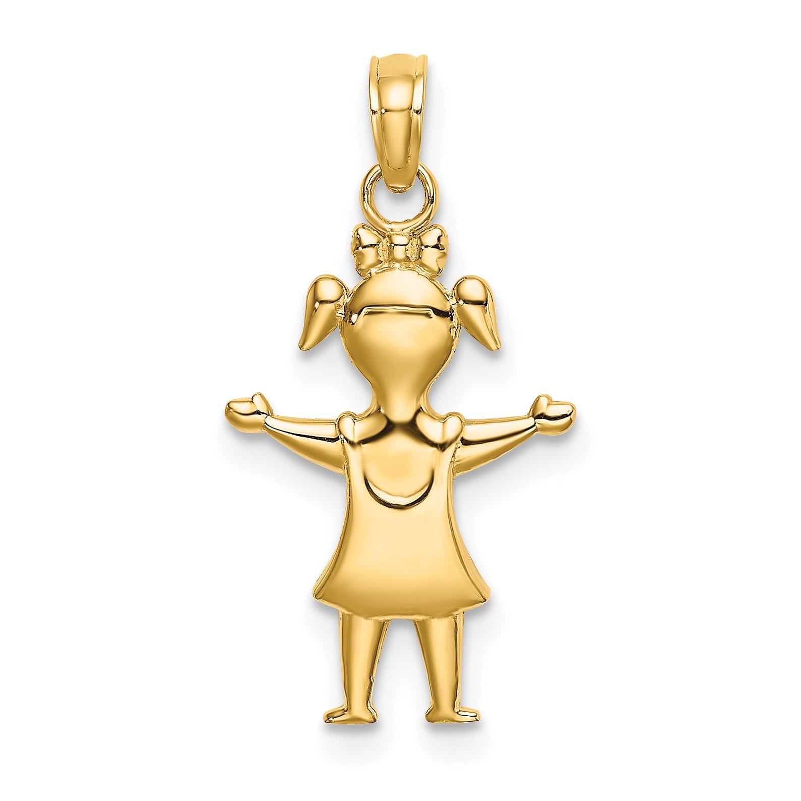 10K Yellow Gold Solid Polished Girl With Pig-Tails Charm
