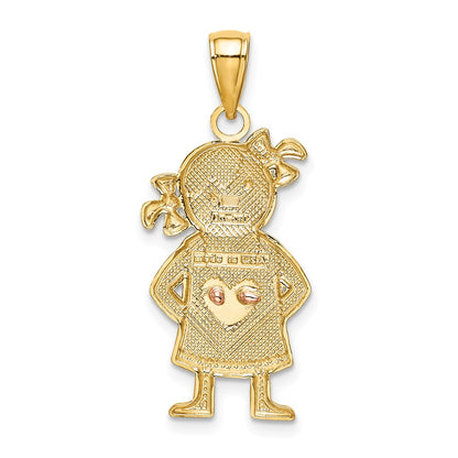 10K Two-Tone Yellow & Rose Gold W/Rhodium Girl Pendant