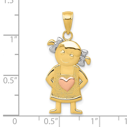 10K Two-Tone Yellow & Rose Gold W/Rhodium Girl Pendant