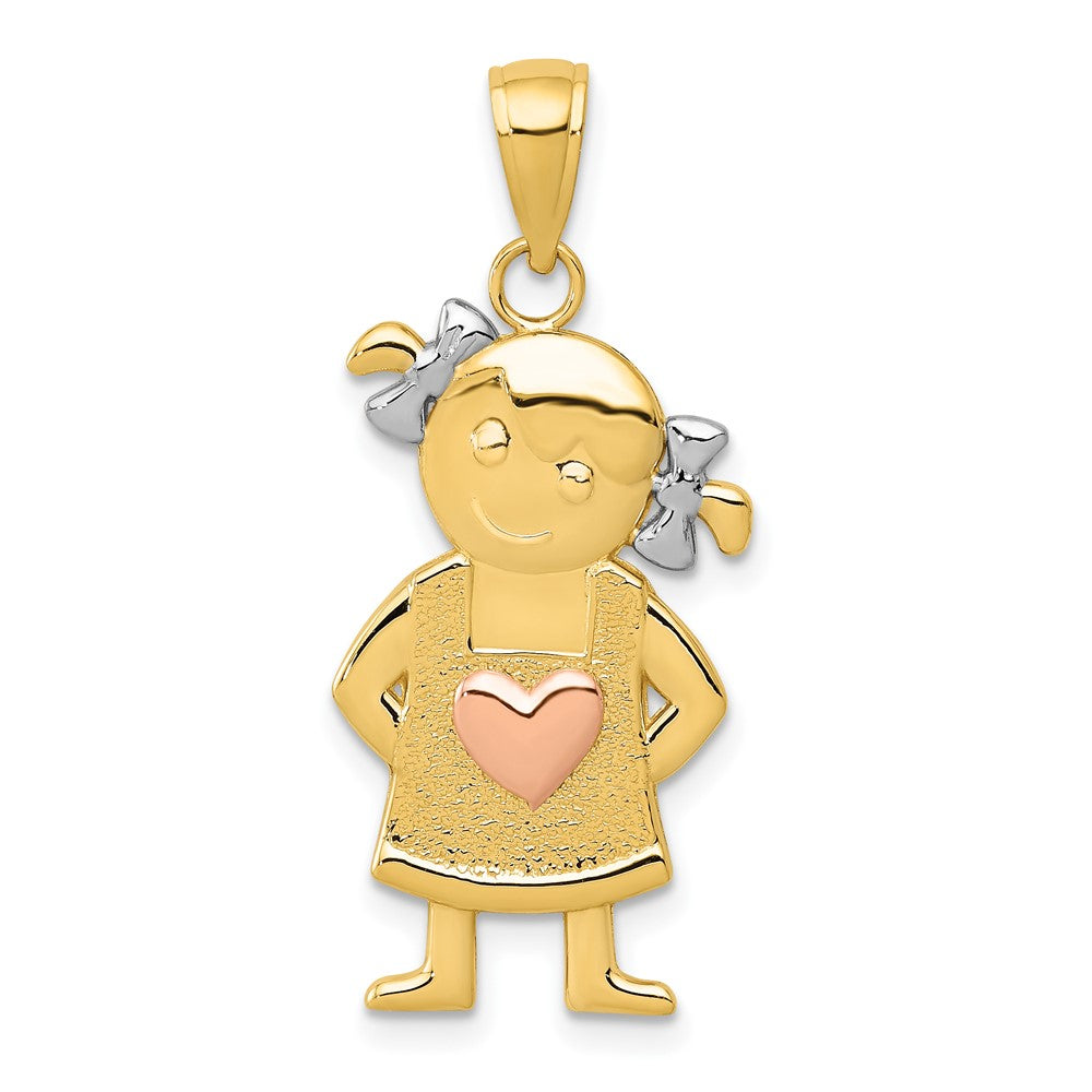 10K Two-Tone Yellow & Rose Gold W/Rhodium Girl Pendant