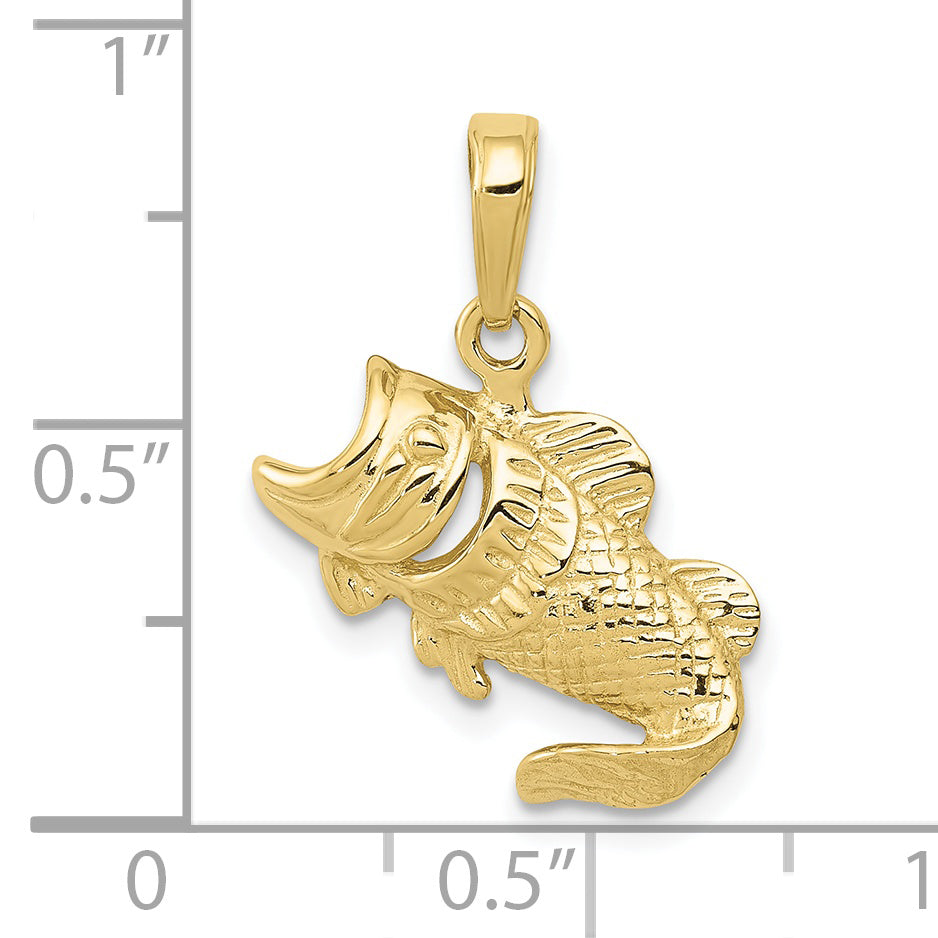 10K Yellow Gold Large Mouth Bass Fish Small Charm