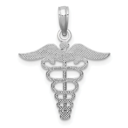 10K White Gold Caduceus Pendant