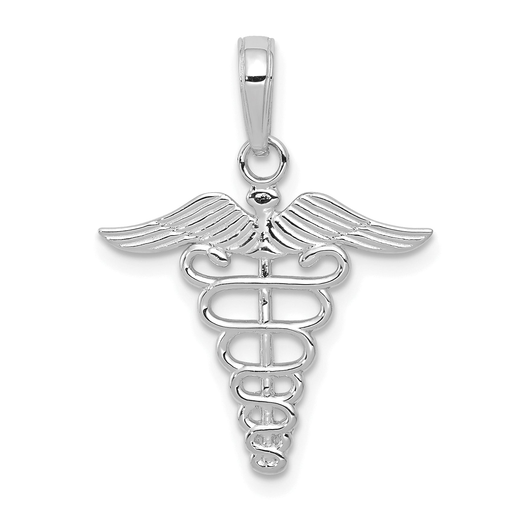 10K White Gold Caduceus Pendant
