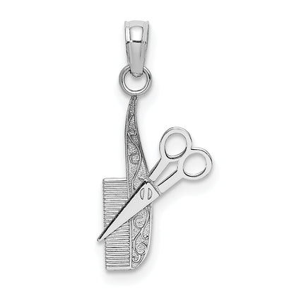 10K White Gold Comb And Scissors Charm