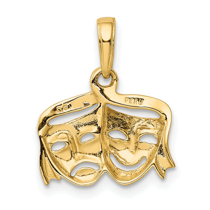 10K Yellow Gold Polished Open-Backed Comedy/Tragedy Pendant