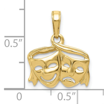 10K Yellow Gold Polished Open-Backed Comedy/Tragedy Pendant