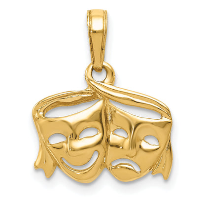 10K Yellow Gold Polished Open-Backed Comedy/Tragedy Pendant