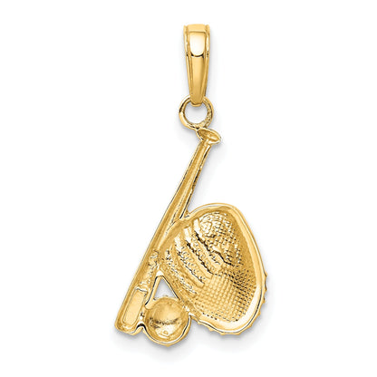 10K Yellow W/Rhodium 10K W/Rhodium Baseball, Bat, And Glove Pendant