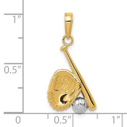 10K Yellow W/Rhodium 10K W/Rhodium Baseball, Bat, And Glove Pendant