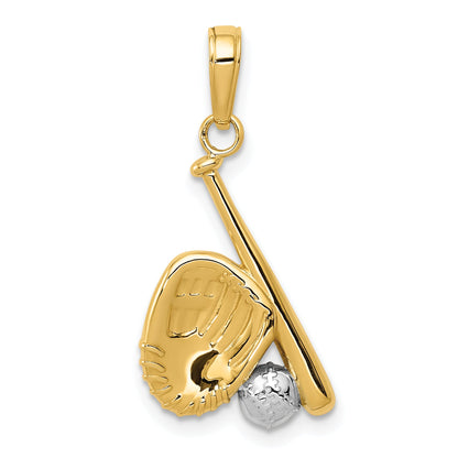 10K Yellow W/Rhodium 10K W/Rhodium Baseball, Bat, And Glove Pendant