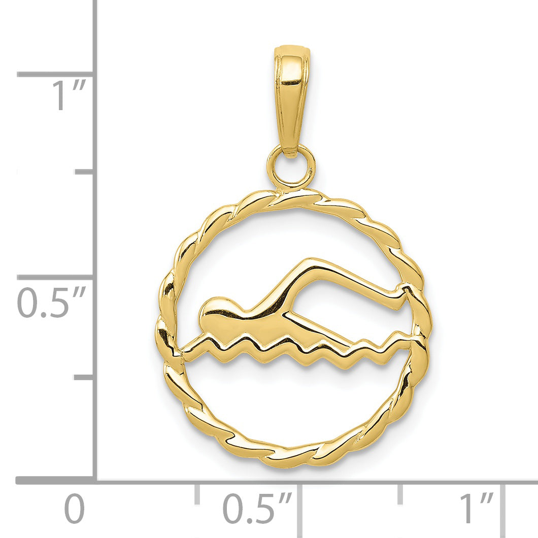 10K Yellow Gold Swimming Inside Frame Pendant