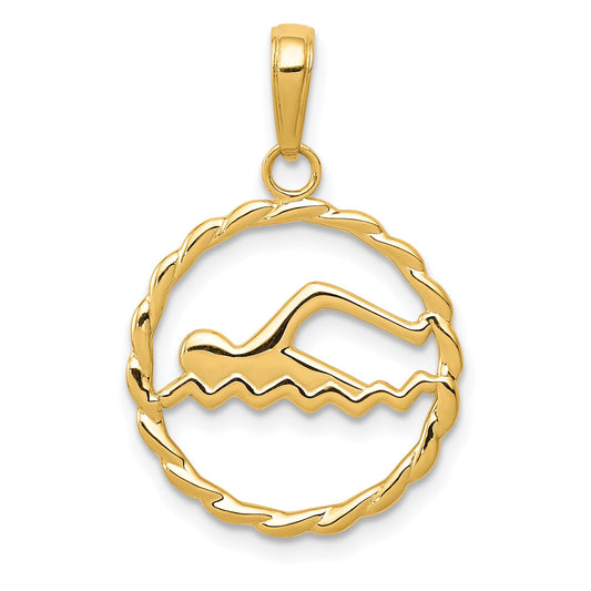 10K Yellow Gold Swimming Inside Frame Pendant