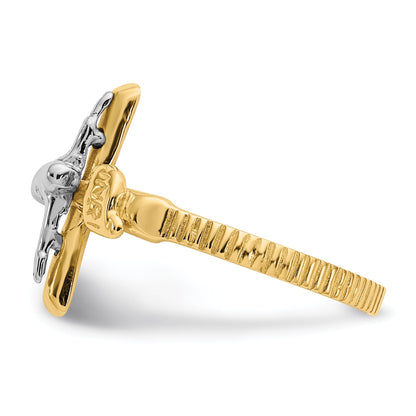 10K Two-Tone Polished Inri Crucifix Ring