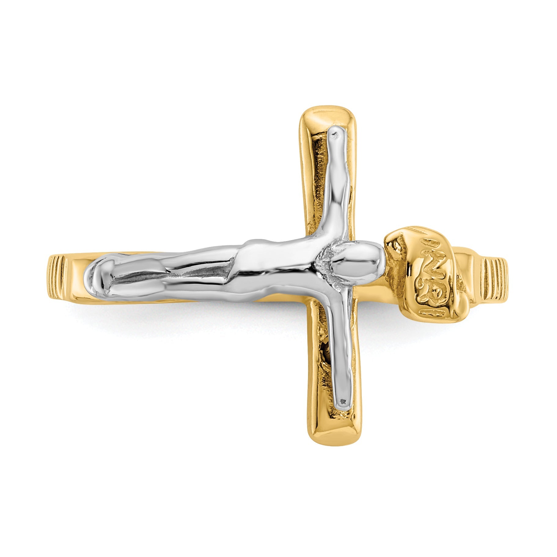 10K Two-Tone Polished Inri Crucifix Ring