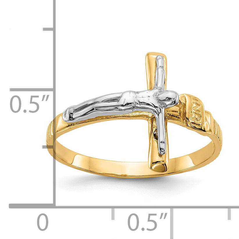 10K Two-Tone Polished Inri Crucifix Ring