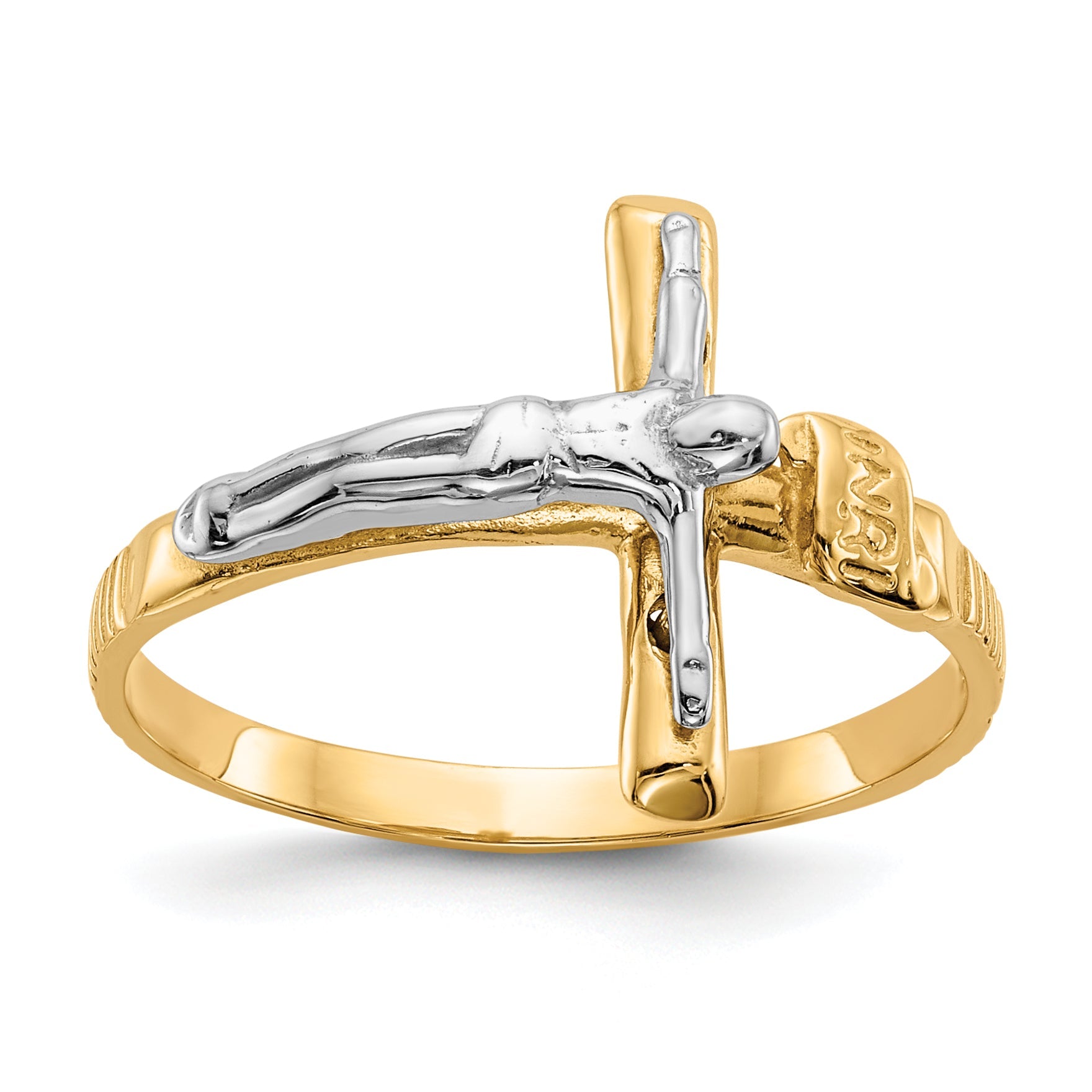 10K Two-Tone Polished Inri Crucifix Ring