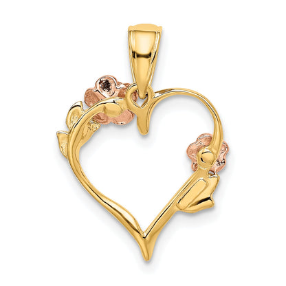 10K Two-Tone 10K Two-Tone W/White Rhodium Polished Flower Heart Pendant
