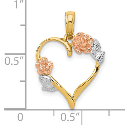 10K Two-Tone 10K Two-Tone W/White Rhodium Polished Flower Heart Pendant