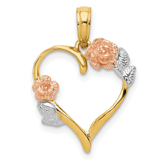 10K Two-Tone 10K Two-Tone W/White Rhodium Polished Flower Heart Pendant