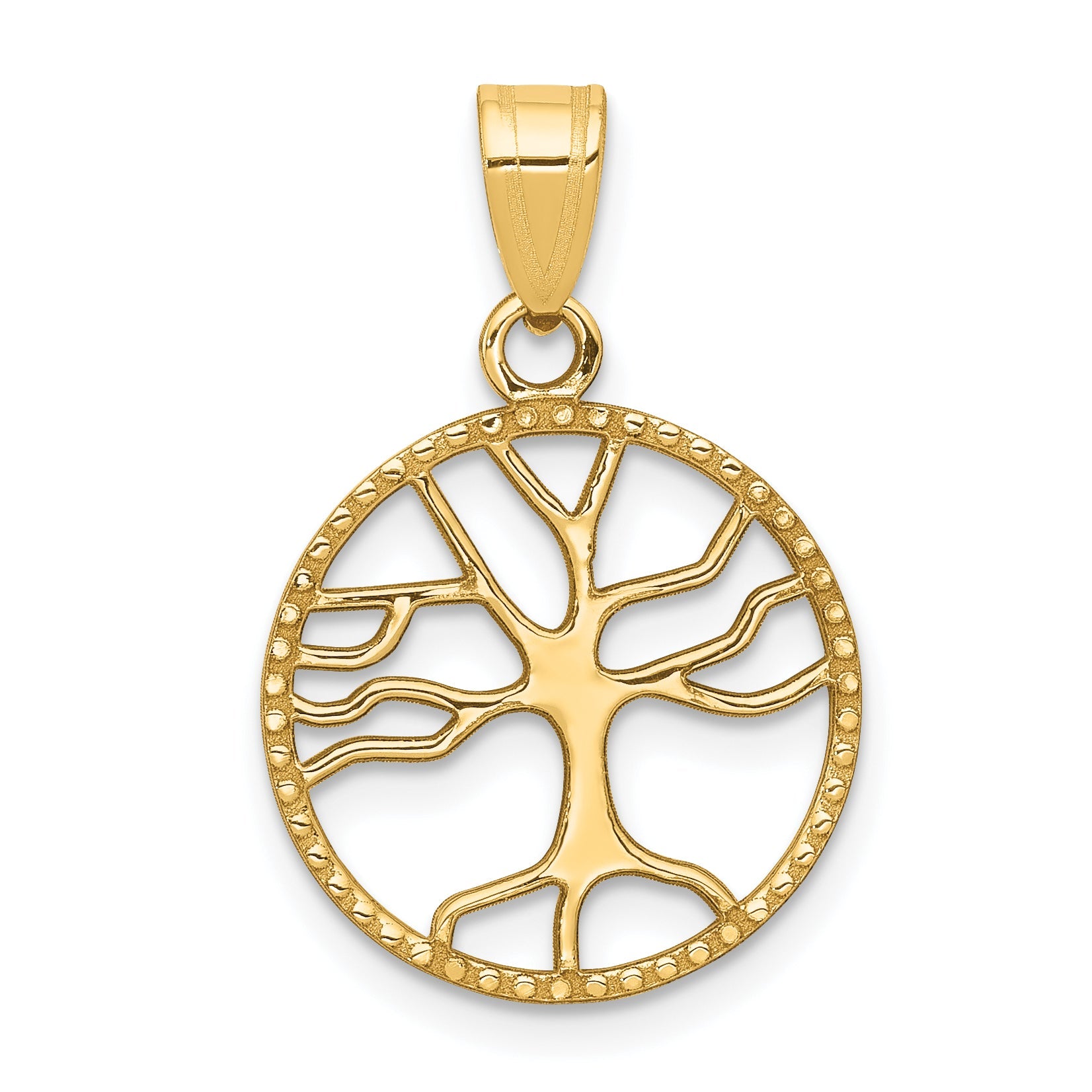 10K Yellow Gold 10K Polished Small Tree Of Life In Round Pendant