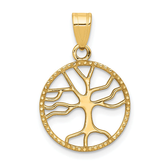 10K Yellow Gold 10K Polished Small Tree Of Life In Round Pendant