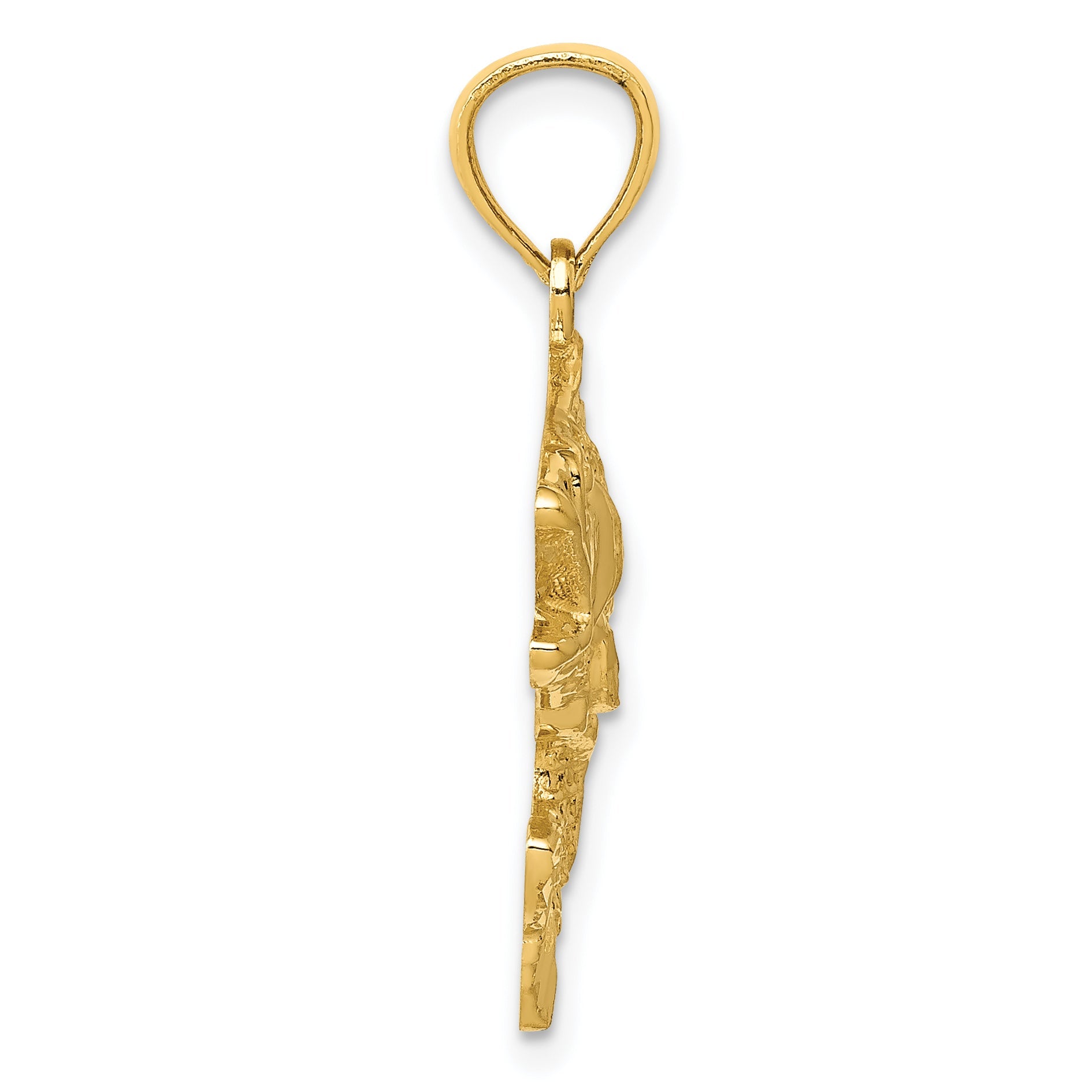 10K Yellow Gold Polished & Textured Bass Pendant