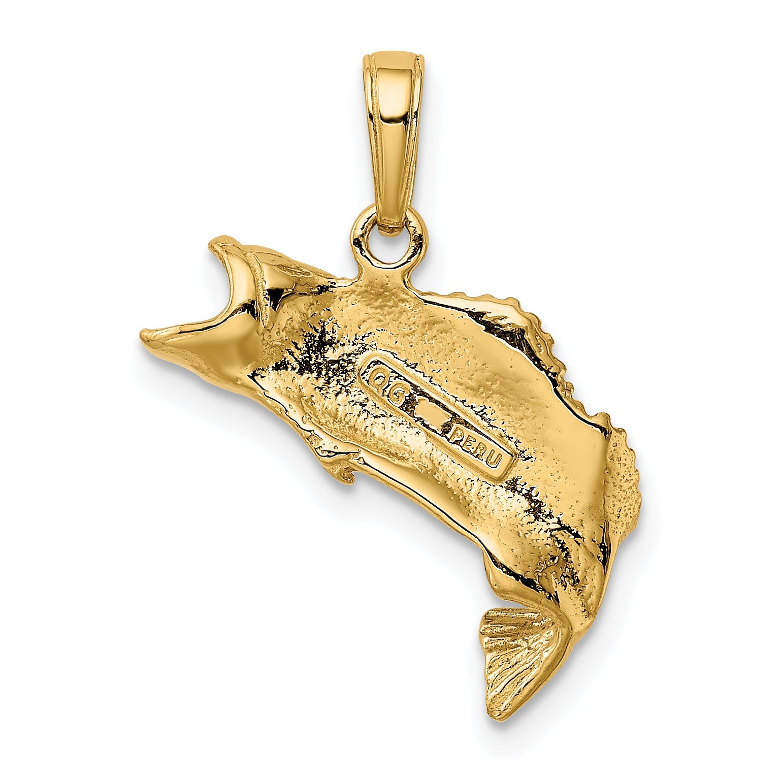 10K Yellow Gold 10K Polished & Textured Bass Fish Pendant