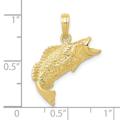 10K Yellow Gold 10K Polished & Textured Bass Fish Pendant