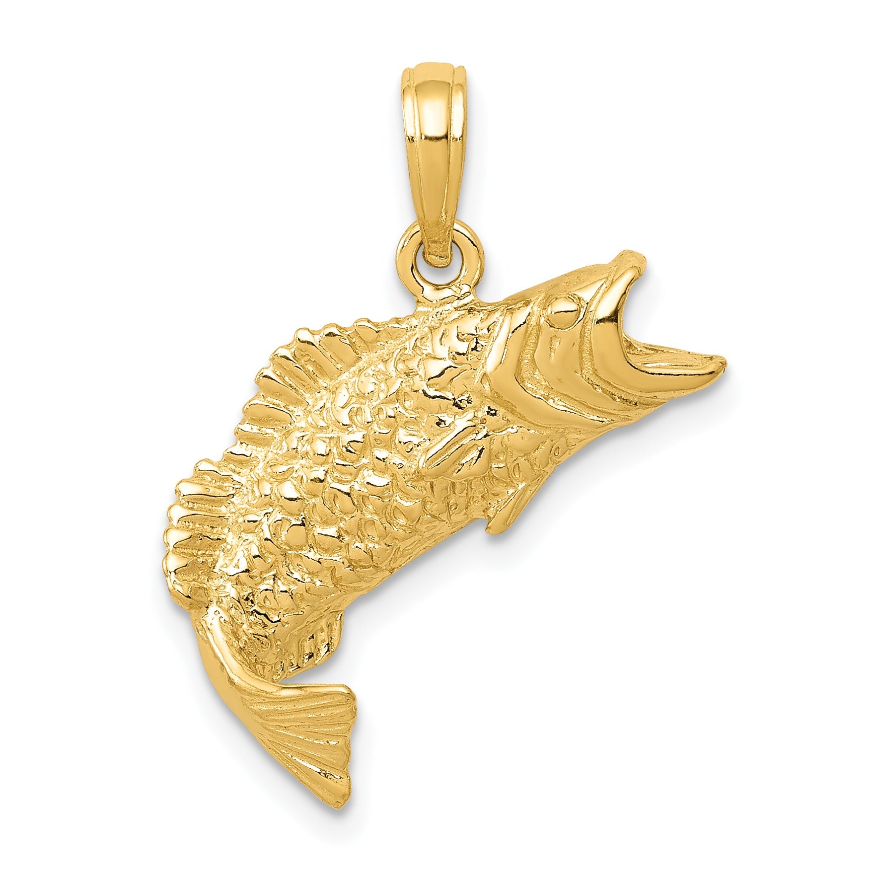 10K Yellow Gold 10K Polished & Textured Bass Fish Pendant