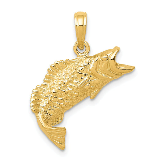 10K Yellow Gold 10K Polished & Textured Bass Fish Pendant