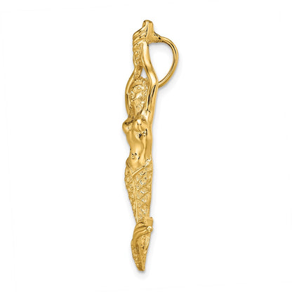 10K Yellow Gold 10K Polished Textured Mermaid Chain Slide Pendant