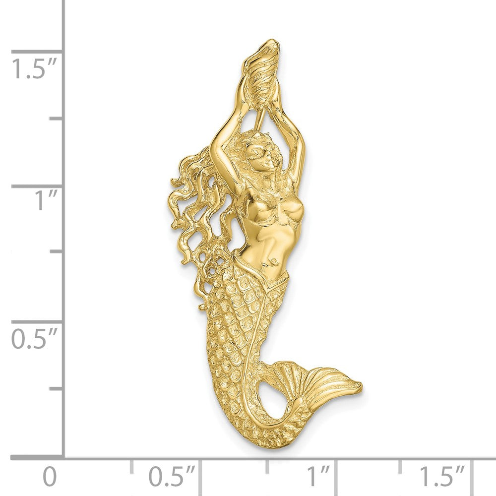 10K Yellow Gold 10K Polished Textured Mermaid Chain Slide Pendant