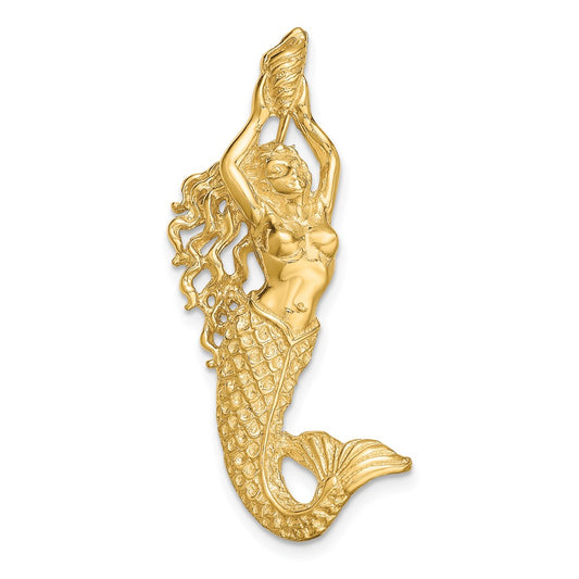 10K Yellow Gold 10K Polished Textured Mermaid Chain Slide Pendant