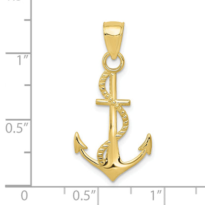 10K Yellow Gold 10K Polished Anchor W/Rope Pendant