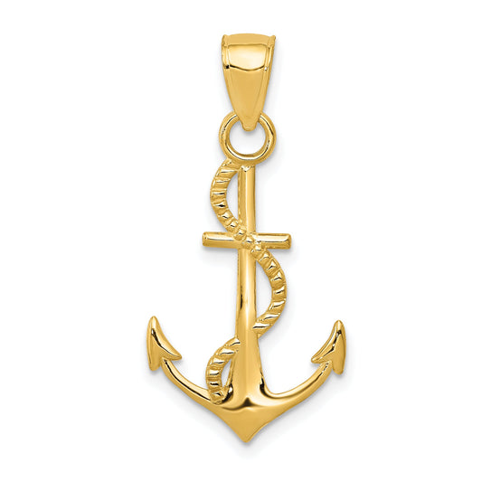 10K Yellow Gold 10K Polished Anchor W/Rope Pendant