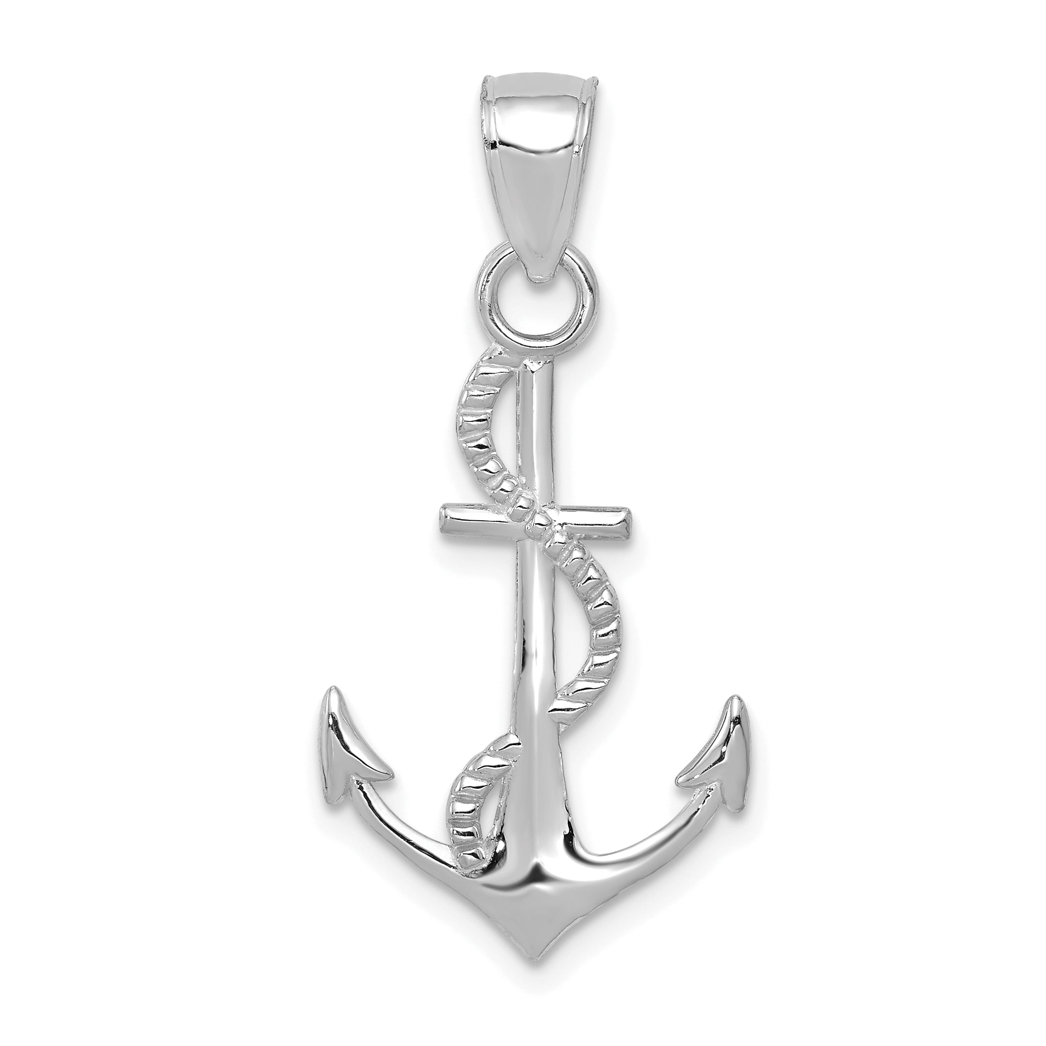 10K White Gold 10K Polished Anchor W/Rope Pendant